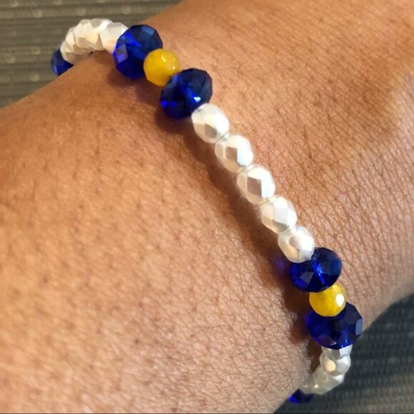 White, Blue and Yellow Handmade Bracelet - Picture 1 of 5